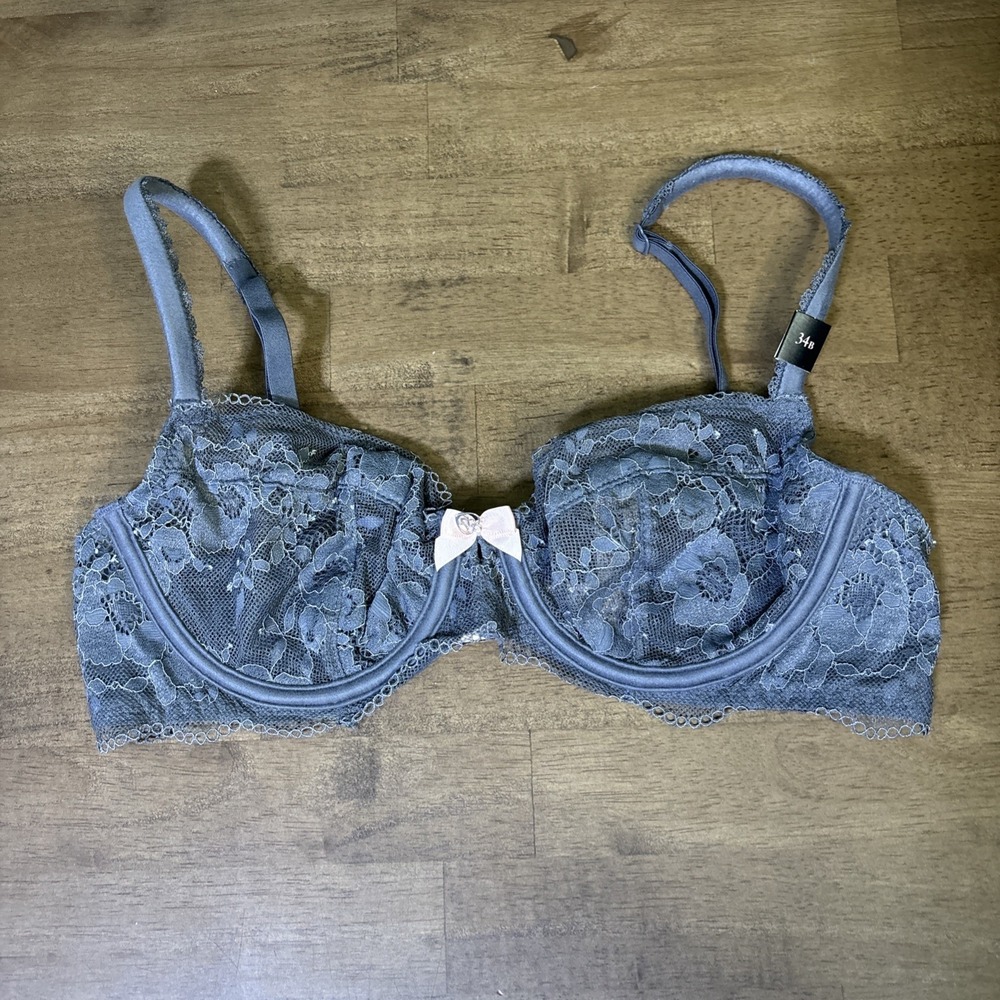 Victoria's Secret 34B Unlined Gray Lace Demi Bra Body By Victoria